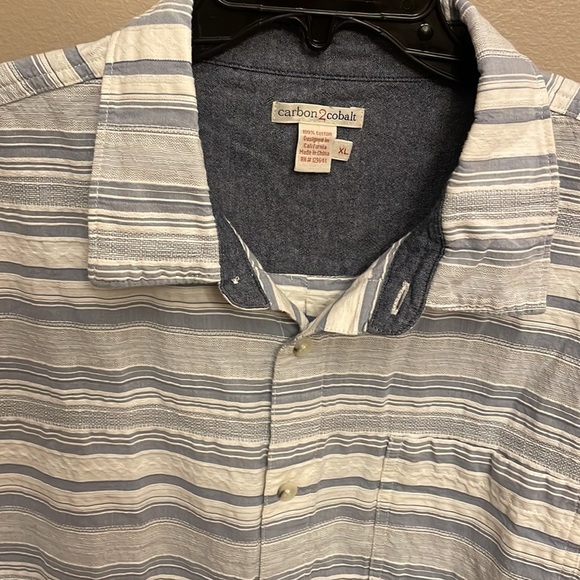 CARBON2COBALT men’s blue white stripe button down shirt cotton light texture XL - Picture 3 of 14